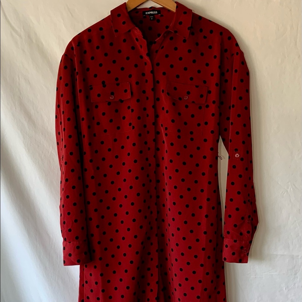 Express Red & Black Polka Dot L/S Dress SZ SP